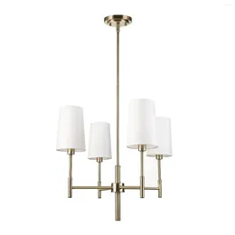 Pendant Lamps Ronnie 4-Light Brass Chandelier With White Fabric Shades 61255