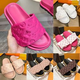 Famous Designer Pool Pillow Slide Slippers Brand Man Slides All Black Pink Scuff Flat Sandals Mules Padded Front Strap Mule Women Sliders