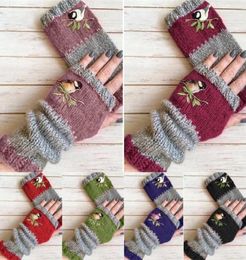 Five Fingers Gloves Fashion Men Women Knitted Fingerless Winter Embroidered Soft Warm Wool Arm Flexible Hand Wrist Warmer8202928