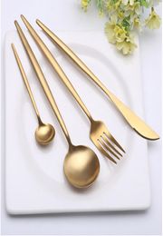 4 Pcsset Pure Gold European Dinnerware Knife 304 Stainless Steel Western Cutlery Kitchen Food Tableware Dinner Sets3607880