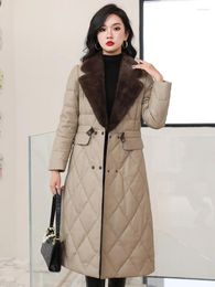 Women's Leather 2024 Genuine Sheepskin Jackets Women 90% White Duck Down Jacket Long Coat Female Cue