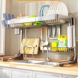 Kitchen Storage Household Sink Rack Tabletop Multi-function Dish Drain Stainless Steel Upper Tableware Holder