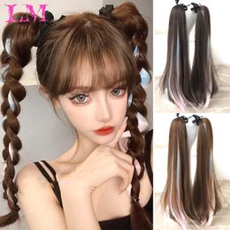 Ponytails Ponytails LM Long Straight Ponytail Tied to the Hair Brown Blue Powder Highlighting Synthetic Hair Long Ponytail HeatResistant