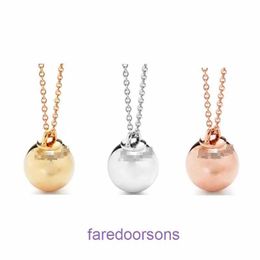 Family T Double Ring Tifannissm Necklace house 925 sterling silver gold plated round ball pendant necklace with spherical Have Original Box