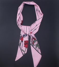 Scarves Mosoga Twill Silk Women039s Bohemian Rose Flower Headband Long Bag Strap Elegant Neck Scarf Ribbon Pink Soft Bandeau5801008