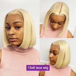 Wigs 150% Remy Plucked 613 Honey Blonde Color Straight 13x6 Transparent Lace Frontal Human Hair Wig Brazilian Short Bob T Part Lace Bob