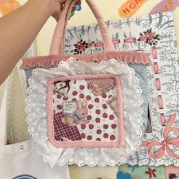 Evening Bags JIAERDI Sweet Lace Y2k Tote Bag Women Vintage Fairycore Patchwork Denim Handbag Ladies Retro Harajuku Cute Handbags Aesthetic