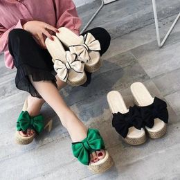 Slippers Comemore 2024 Trend Woman Bow Flip Flops 9cm Platform Heels Zapatos Mujer Women's Wedge Slides Slip-on Shoes With Heel