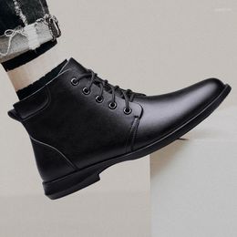 Boots WAERTA Men Winter Plush Snow Genuine Leather Classic Mens Ankle Male Comfortable Motorcycle