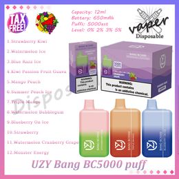 Factory wholesale UZY Bang BC 5000 Puff Disposable Vape Pen 0% 2% 3% 5% Level 12ml Pre-filled Pod Mesh Coil 650mah Rechargeable Battery 5k Puffs E Cigarette 12 Flavors