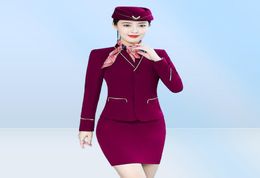 Two Piece Dress Spring Autumn Purple Blazer Set With Skirt ice Suits For Women Airline Stewardess Uniform Work Outfit Elegant 29847340