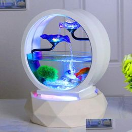 Aquariums Goldfish Bowl Decoration Living Room Small Ecological Desktop Household Tra White Glass Creative Replacement Aquarium Drop Dhmfc