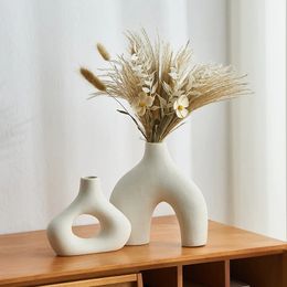 Vase Decoration Home Room Shelf Accessories Ceramic Vase Decor Office Bookshelf Decorative Vases Modern Nordic Style Flower Pot 240103