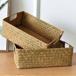 Natural Large Woven Seagrass Basket of Straw Wicker for Home Table Fruit Bread Towels Small Kitchen Storage Container 240103