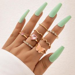 Cluster Rings INS Trendy Butterfly Joint Ring Sets For Women Shiny Crystal Stone Geometry Alloy Party Jewellery Anillo 7pcs/sets 22487