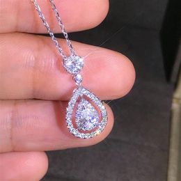 Solid 925 Silver Colour Necklace Real Diamond Pendant for Women Wedding Bizuteria Topaz Gemstone Jewellery Pendant S925 Necklaces241Z