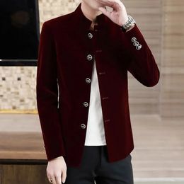 High-quality Men's Thickened Stand-up Collar Elegant Fashion Business Casual High-end Simple Shopping Gentleman Slim Suit Jacket 240102