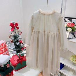 Girl Dresses 2024 Latest Style Children's Wear Girls' Champagne Dress Long Sleeved Sweet Star Mesh Princess DT3778