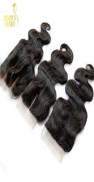 Peruvian Body Wave Lace Closure Pieces Middle3 Part Grade 6A Virgin Peruvian Human Hair Lace Closures Size 4x4 Natural Black3418739