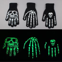 Stage Wear Dance Accessories Knitting Gloves Skeleton Head Luminous Half Finger Full Fingers Print Warm Breathable Men Women Fitness Glove Cycling Equipment