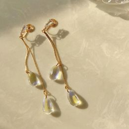 Backs Earrings Classical Temperament Dazzling Water Drop Ear Clips Simple Long Line Tassels For Wedding No Holes Clip On