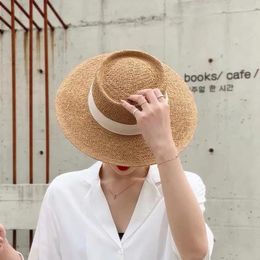 Wide Brim Hats Handmade Straw Beach Hat For Women Summer Holiday Panama Cap Fashion Concave Flat Sun Protection Visor Wholesale