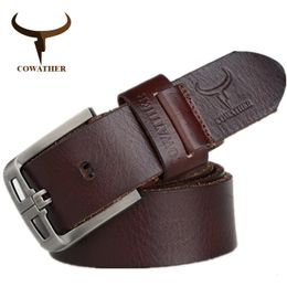 COWATHER Top Cow genuine leather belts for men alloy buckle fashion style FULL GRAIN male belt 240103