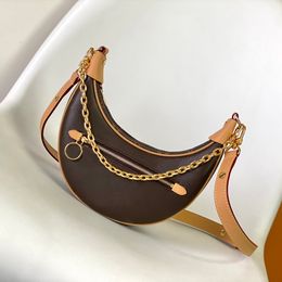 10A Mirror Quality Handbag High Shoulder Designer Women Half Moon Letter Canvas Loop Hobo Genuine Leather Crescent Bag with Box