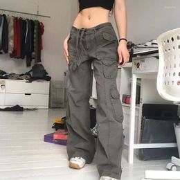 Women's Jeans Grey Overalls Women Y2K Straight Denim Pants Sexy Low Waist Loose Casual Trousers Vintage 90S Aesthetic Streetwear