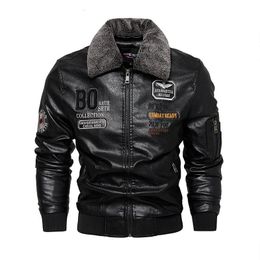 Motorcycle Jacket for Men In AutumnWinter Fashion Casual Leather Embroidered Velvet Pu Jacke 240102