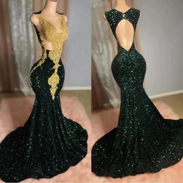 Green Mermaid Emerald African Prom Dress For Women Crystal Beaded Black Girl Birthday Evening Gown Vestidos De Festa