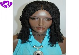 selling short kinky braided lace front wigs full hand tied synthetic hair wigs with curly tips for african americans6895457