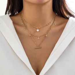 Pendant Necklaces IngeSight.Z 3pcs/set Vintage Imitation Pearl Crystal Necklace For Women Punk Gold Colour Cross Chain Choker Set