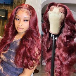 Wigs Body Wave Lace Frontal Wig Pre Pluck Peruvian Red Burgundy Lace Front Wig Human Hair Wigs Colored Lace Wigs Curly X4 Body Wave Clo