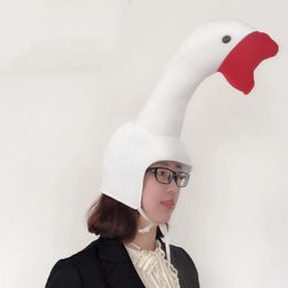 Cute Plush Great White Goose Hats For Women Men Novelty Creative Stereoscopic Swan Funny Party Supplies Po Props Caps 240103