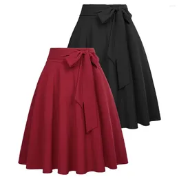 Skirts BP Women Solid Colour Swing Skirt Belt Decorated Knee Length Flared A-Line Spring Summer Lady Vintage Casual Streetwear