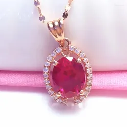 Pendant Necklaces Pure Russian 585 Purple Gold Necklace Simple Red Stone Bling Plated 14K Rose Set Chain For Women Fashion Luxury