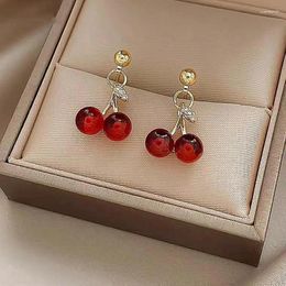 Dangle Earrings 2024 Temperament Women Red Cherry Suitable For Personality Stainless Steel Stud Drop Charm Jewellery