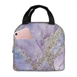 Dinnerware Purple Gold Watercolour Marble Lunch Box Insulated With Compartments Reusable Tote Handle Portable For Kids Picnic School