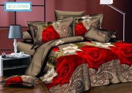 Sets Bedding sets Bed Linens Wholesale Red Rose Bedsheet Bed Sheet Duvet Cover Set Housse De Couette Adulte King Comforter Set Double B