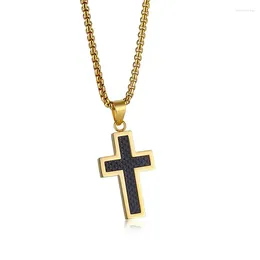 Pendant Necklaces Stainless Steel Carbon Fiber Cross Pendants Necklace For Men Women Unisex Jewelry Drop