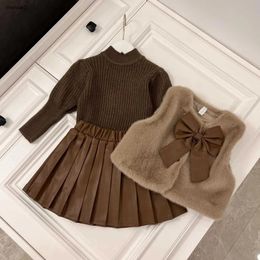 Sets girl dresses baby partydress designer kids clothes toddler tracksuits Sleeveless jacket Faux fur vest daughter sweater leather ski