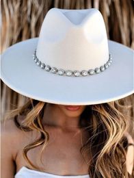Fedora Hat Winter Luxury Mens Womens Fashion Wedding Decoration Sticker Diamond Accessories Panama chapeau sombrero 240102