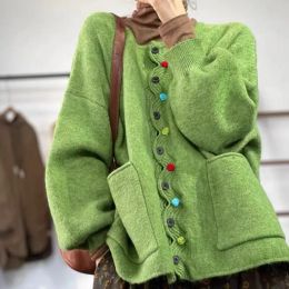 QNPQYX New Winter Autumn Cardigan Women Sweaters Buttons Jacket Knitting Fashion Oversize Casual Loose Cardigan Jumpers Thick Warm