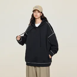 Hoodies masculinos cor contraste meio-fio tapume pullovers soltos com capuz moletom oversize hoodie harajuku com capuz streetwear roupas de pousio
