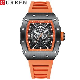 CURREN Tonneau Fashion Watches for Men's Barrel Style Design Dial Sports Quartz Wristwatch with Calendar Young Men Gift 240102