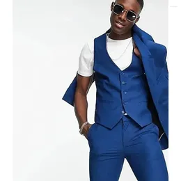 Men's Suits Handsome Royal Blue Men Three Pieces(Jacket Pants Vest) Grooms Wedding Slim Fit Prom Blazer Set