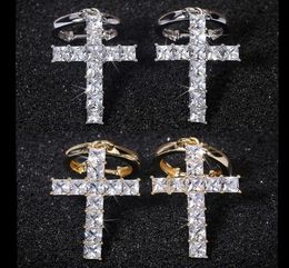High Quality Gold Plated Bling Square CZ Cross Earrings Hoops for Men Women Nice Gift for Friend4290078