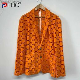 Men's Suits Blazers PFHQ Summer Men's Original Embroidery Perspective Suit Coat Tide Hollowed Out Dot Niche Solid Colour Simple Trendy Tops Q230103