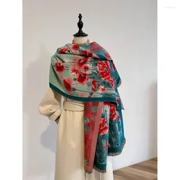 Scarves Scarf Women Luxury Vintage Cashmere-like Female Korean Style Sweet Flowers Winter Warm Pashmina Thick Shawl